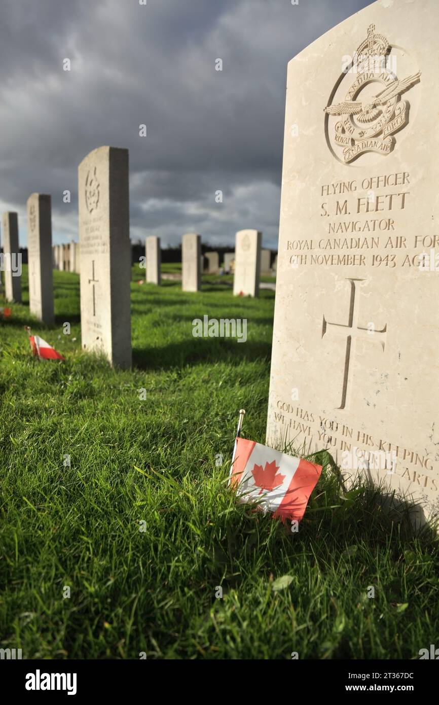 Gravestones of Royal Canadian Air Force airmen killed in World War Two, at St Patrick's Church, Jurby, Isle of Man. Stock Photo