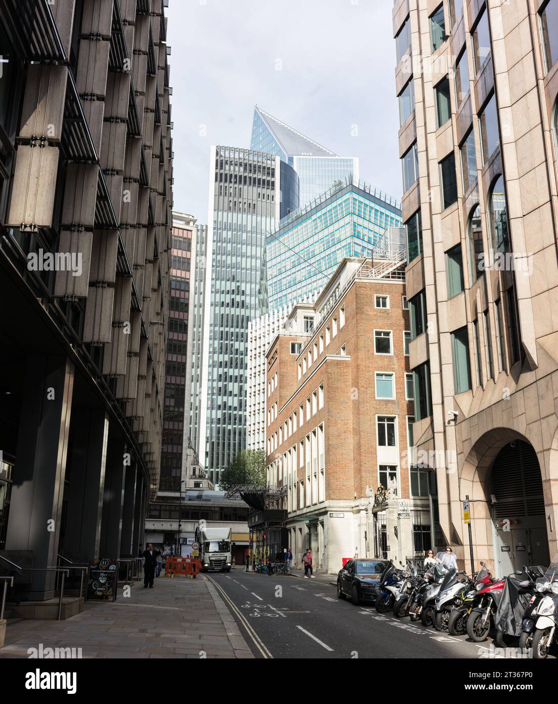 Mincing Lane and skyscraper buildings in the City of London, England