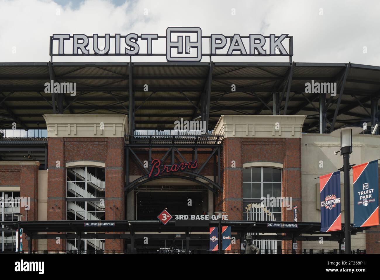 Atlanta, GA, USA: August 13, 2022-An entrance to Truist Stadium in Atlanta, Georgia. The stadium is a ballpark and the home field of Atlanta Braves Stock Photo