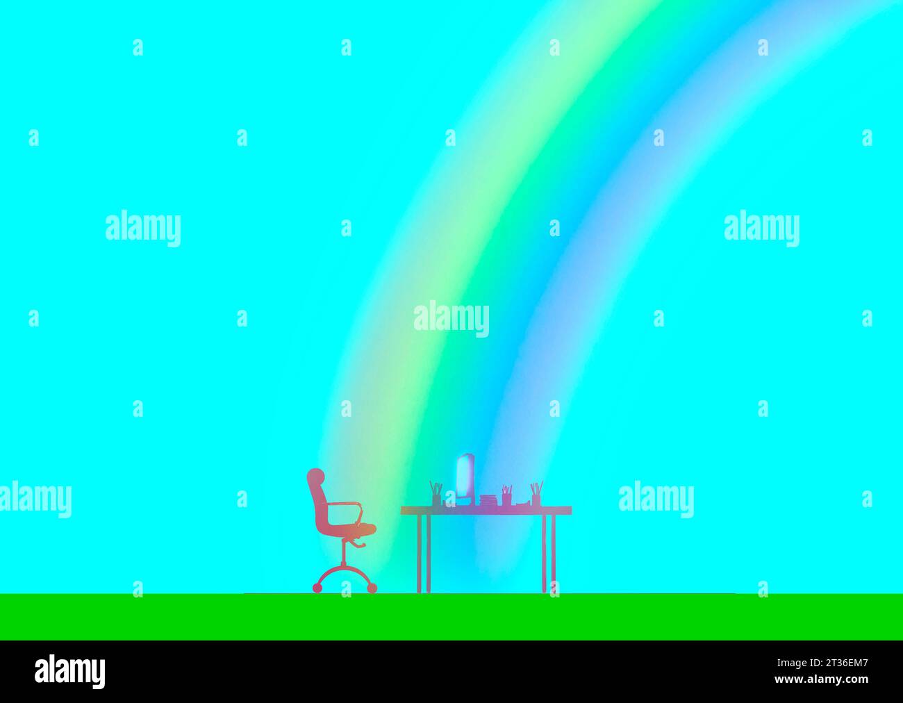Office desk and chair under rainbow Stock Photo Alamy