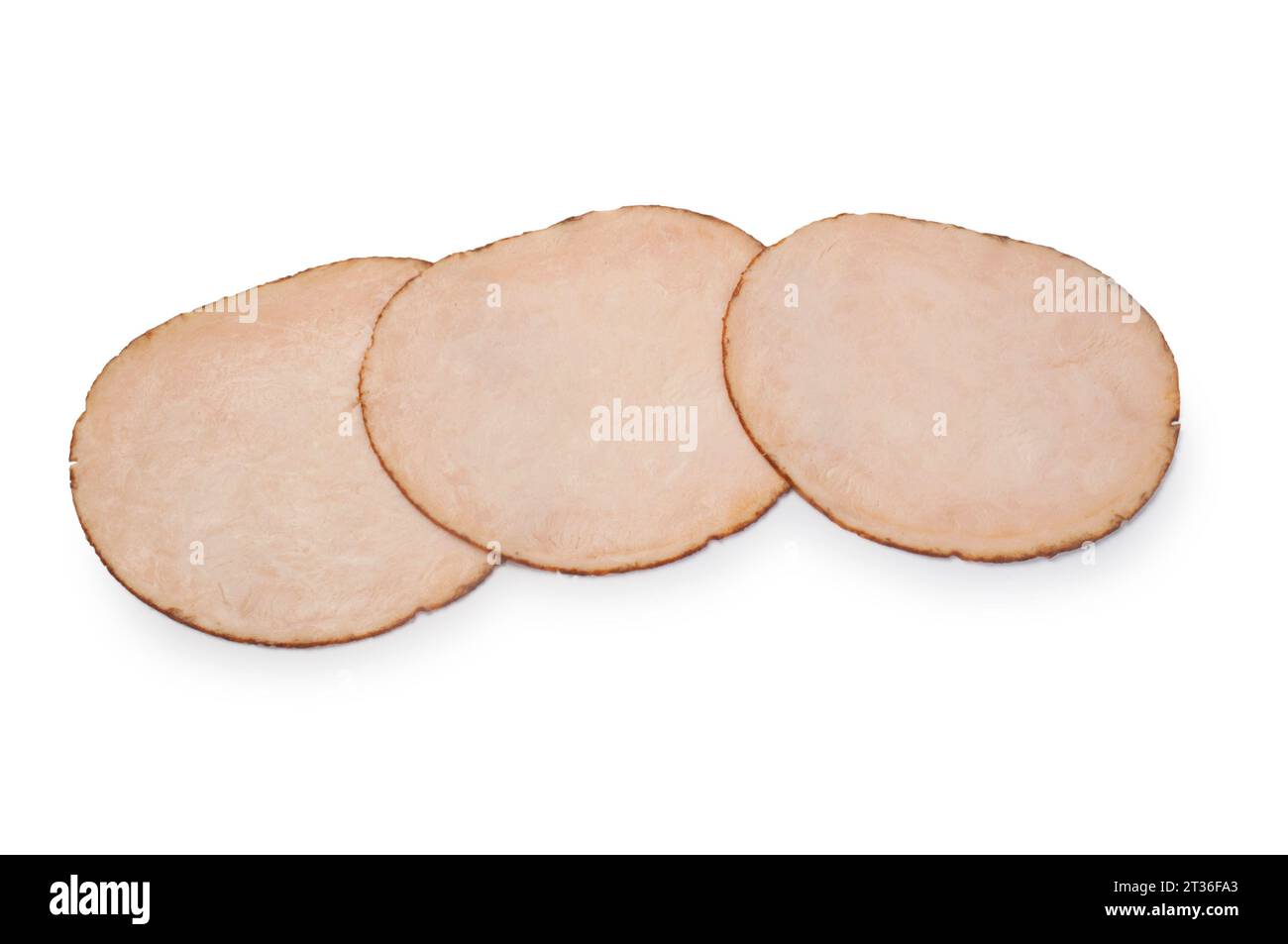 Studio shot of turkey breast roll cut out against a white background - John Gollop Stock Photo