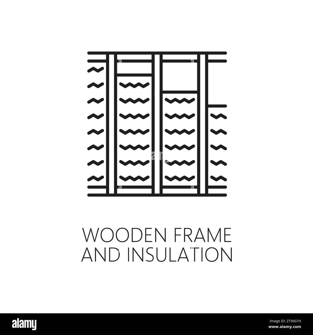 Wooden frame and wall thermal insulation icon. House construction ...