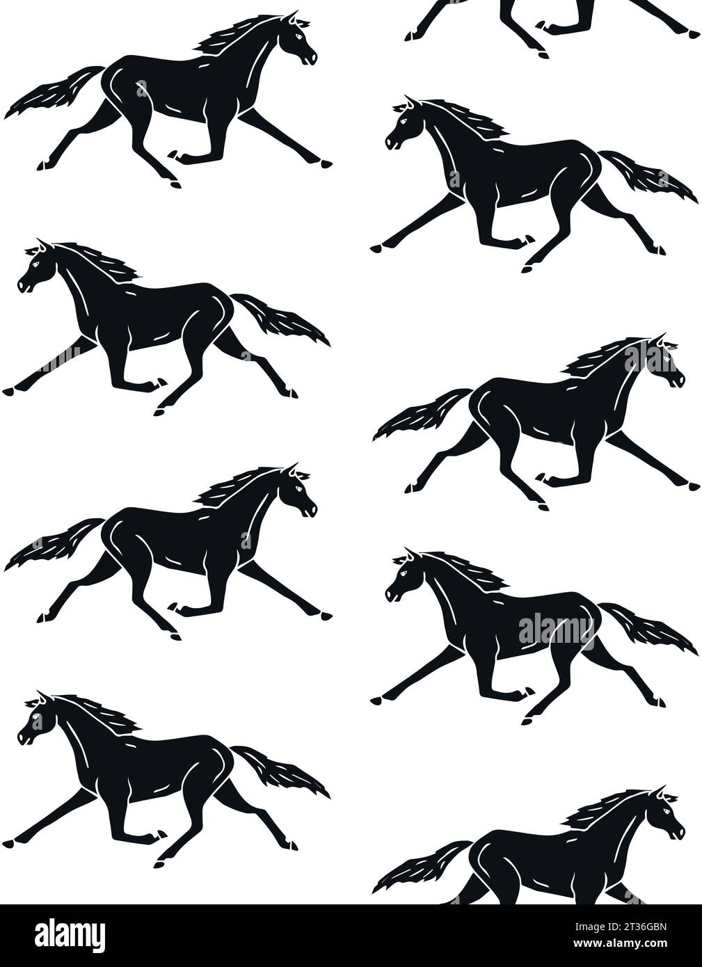Vector seamless pattern of hand drawn doodle sketch black trotter horse ...