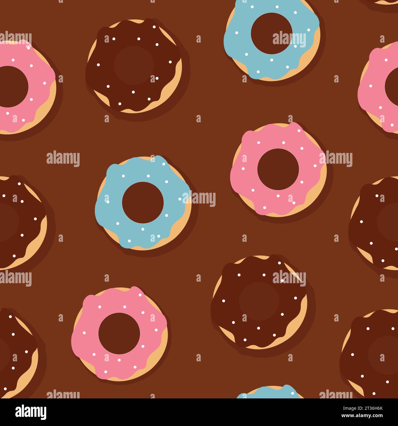 Donuts seamless pattern with chocolate background. Sweets and bakery concept illustration. Stock Vector