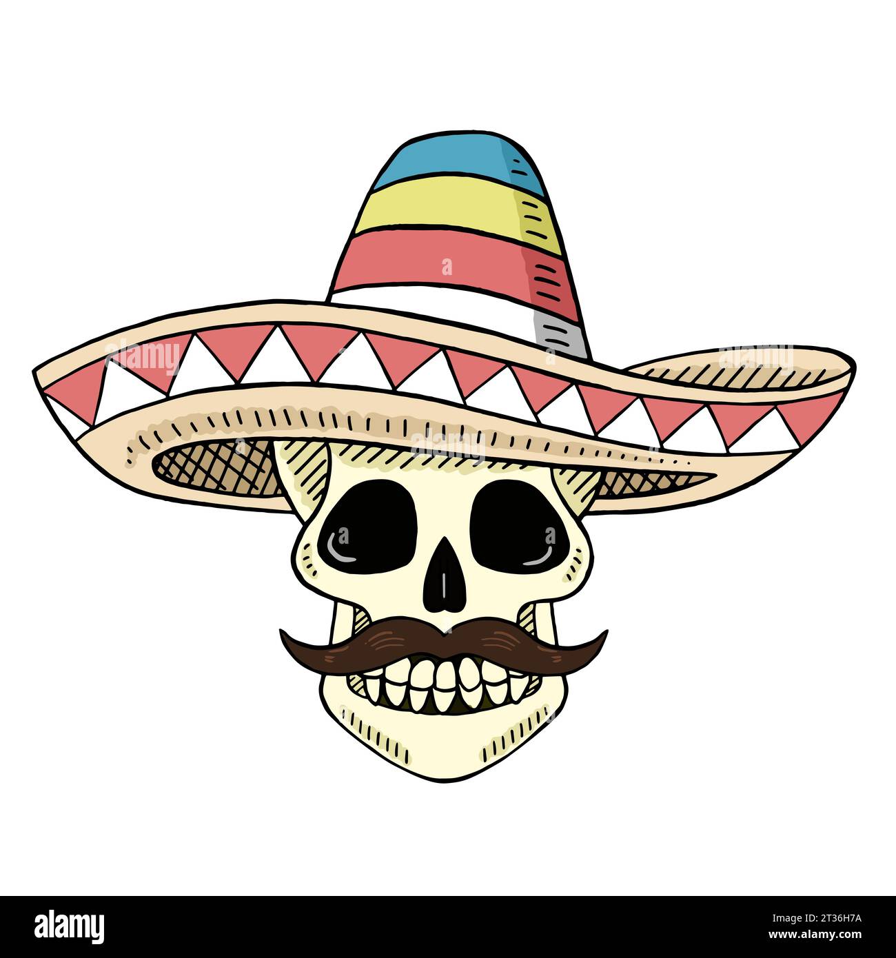 Vector Illustration Of A Head Skull With A Mexican Sombrero Hat Stock Vector