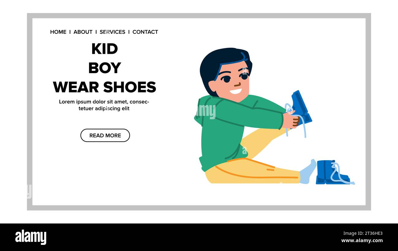 cute kid boy wear shoes vector Stock Vector