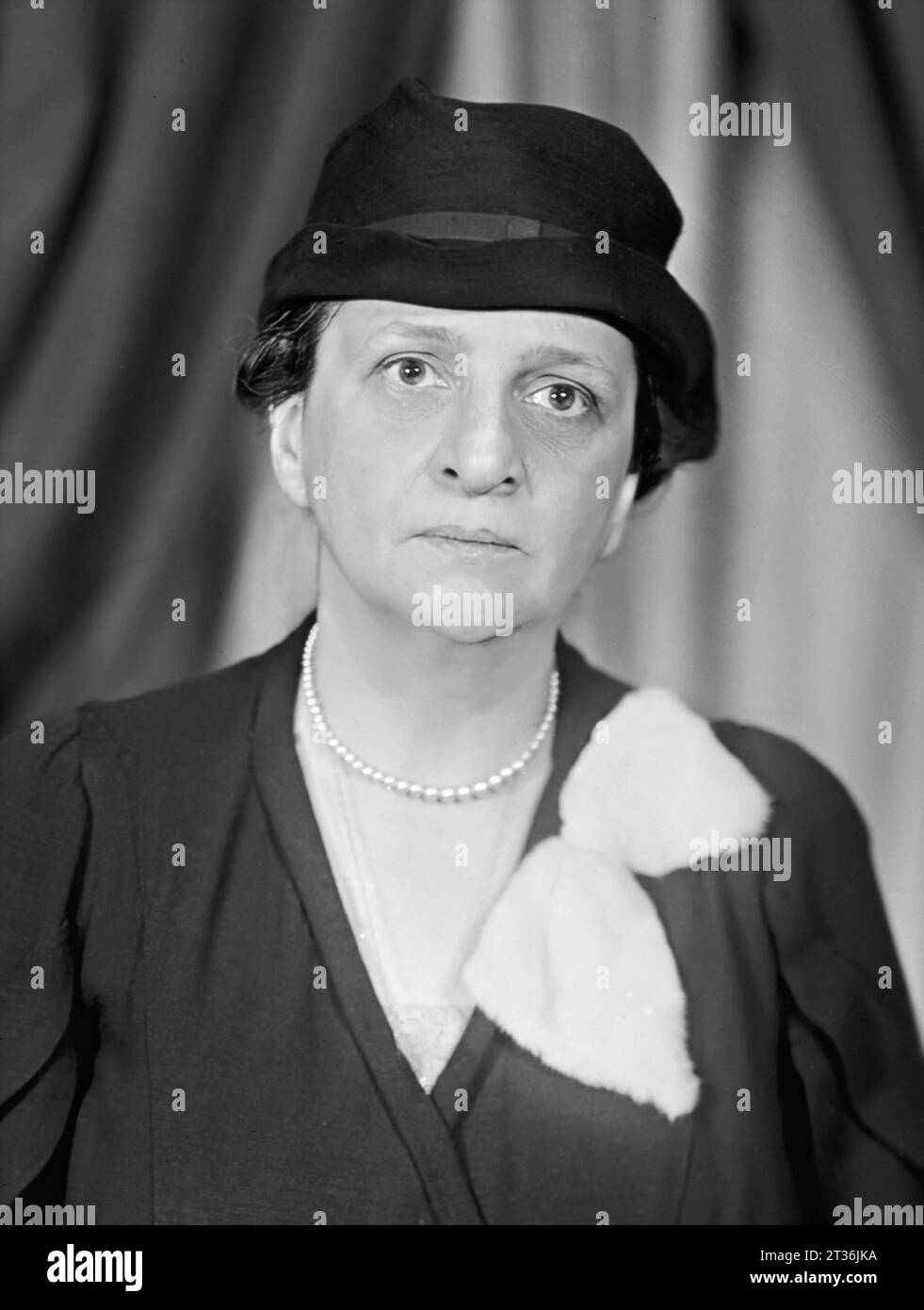 Frances Perkins. Portrait of the American workers rights advocate and former US Secretary of Labor,  Fannie Coralie Perkins (1880-1965) by Harris and Ewing, 1905 Stock Photo