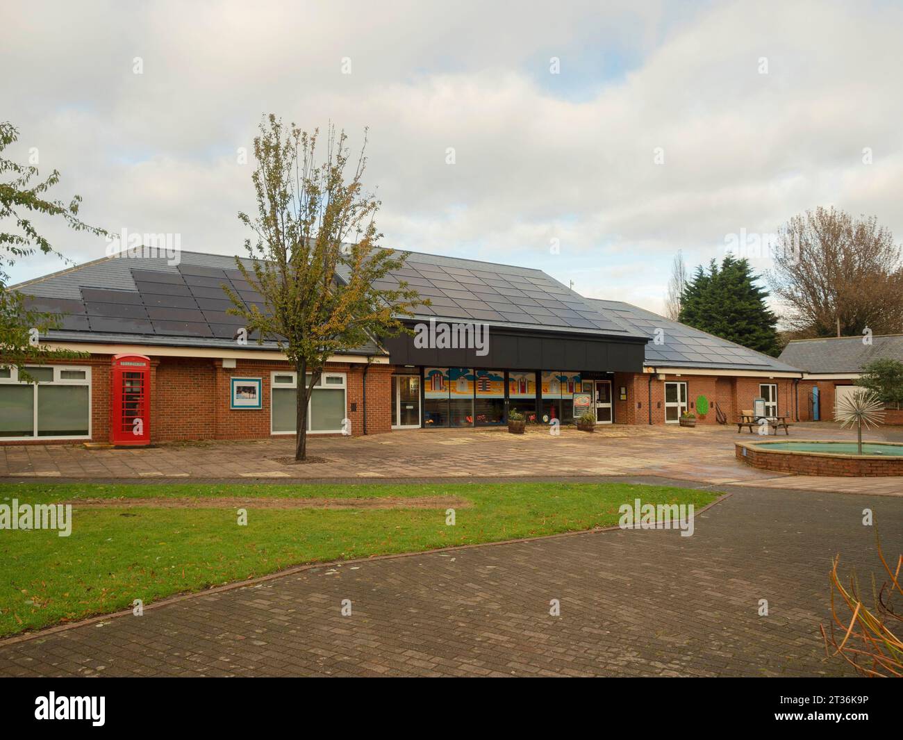 The former   Bellamy Pavilion at the Kirkleatham museum Redcar and Cleveland used for exhibitions conferences and education rebuilt with solar pannele Stock Photo