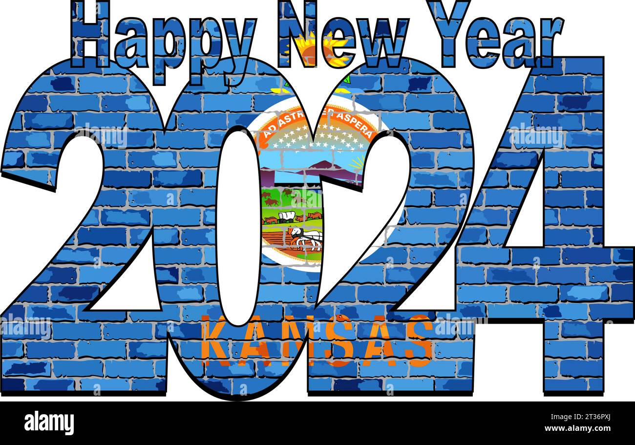 Happy New Year 2024 with Kansas flag inside Illustration, 2024 HAPPY