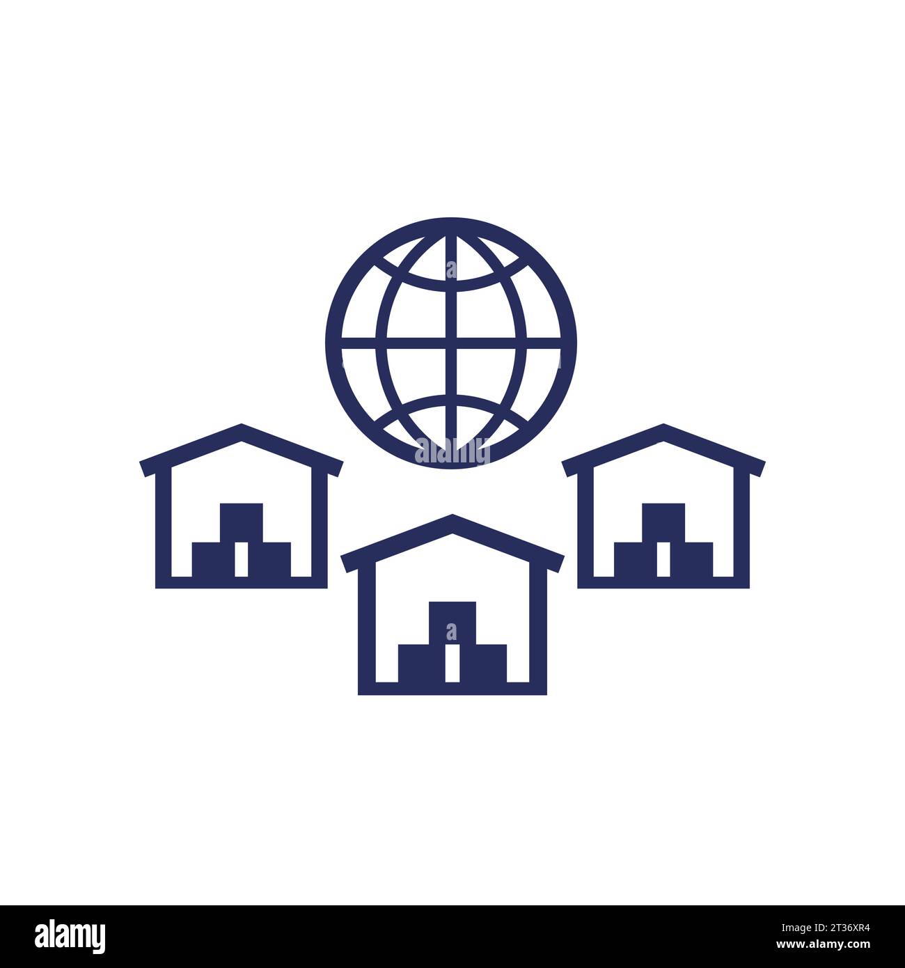 Global sourcing icon with warehouses Stock Vector
