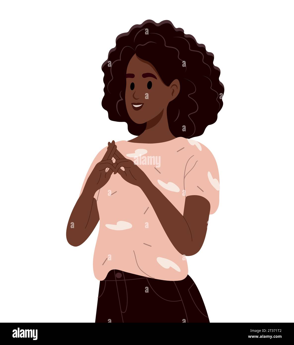 Deaf mute young black woman on white background an adult learns sign