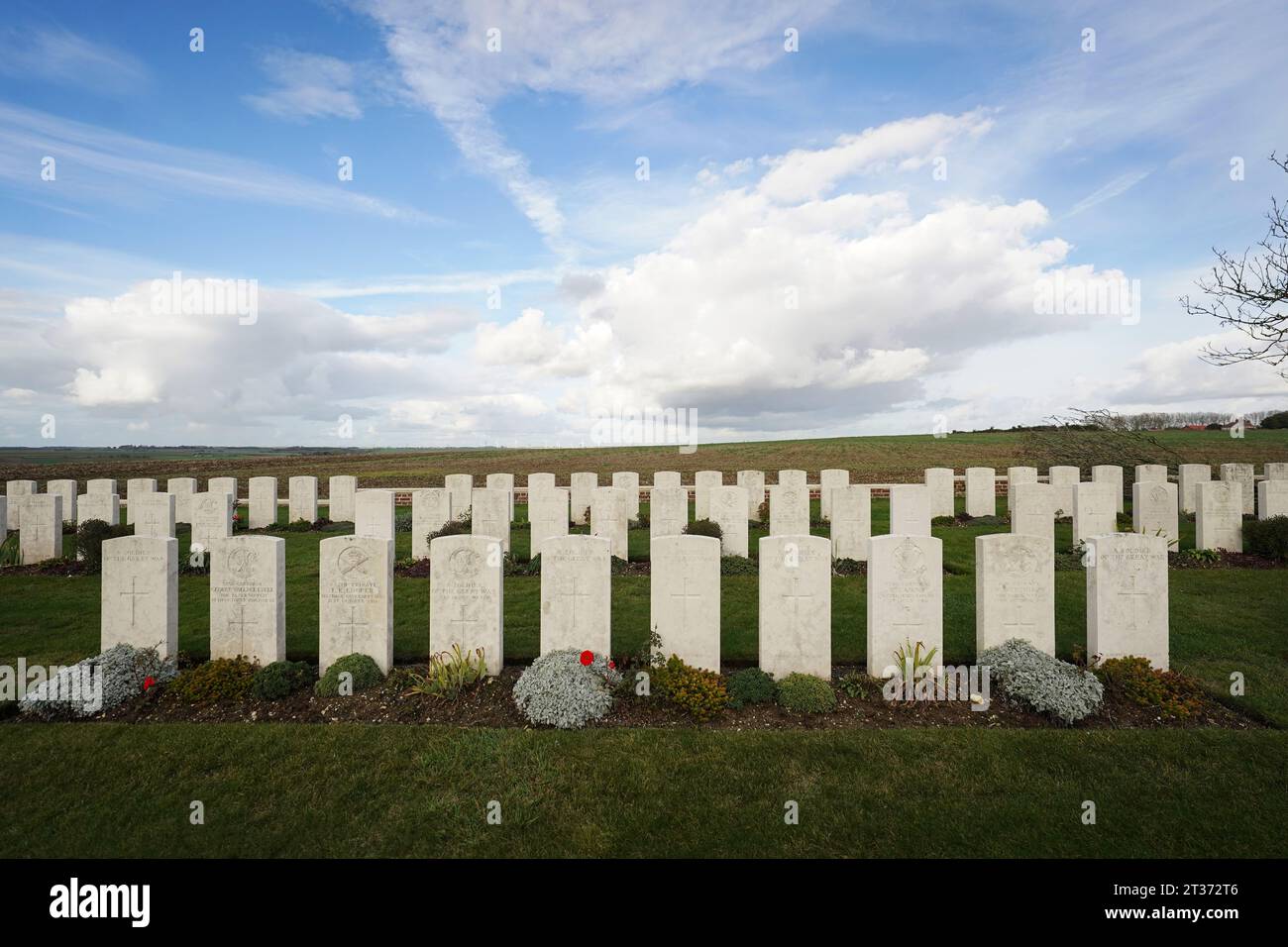 The Mill Road cemetery, France on the site of the Somme battlefield. Picture date: Sunday October 22, 2023. Stock Photo