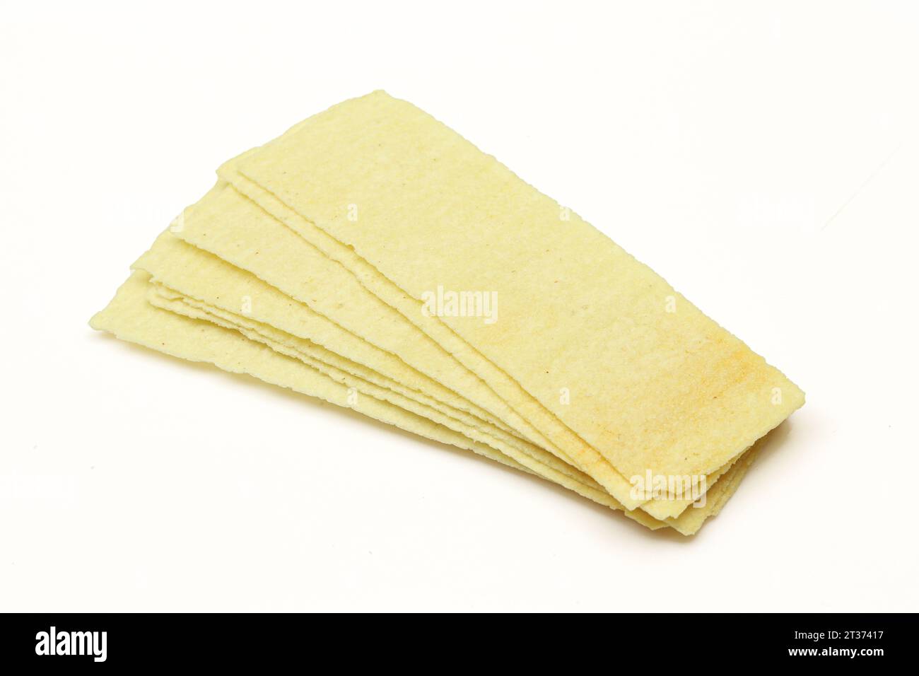 Long rectangular potato chips isolated on white background Stock Photo