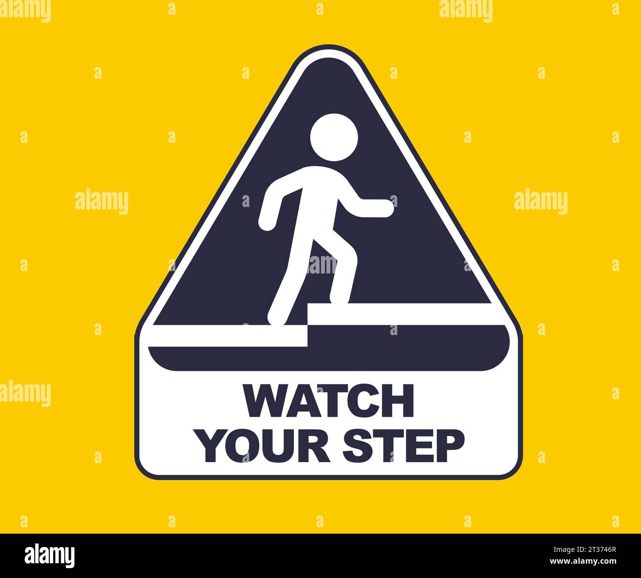 yellow sticker caution step. a man stumbles on the stairs. flat vector illustration Stock Vector