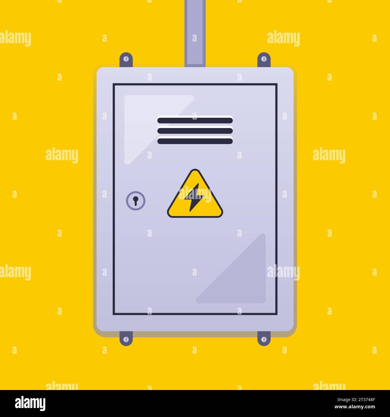 The electrical panel hangs on the wall. flat vector illustration Stock Vector