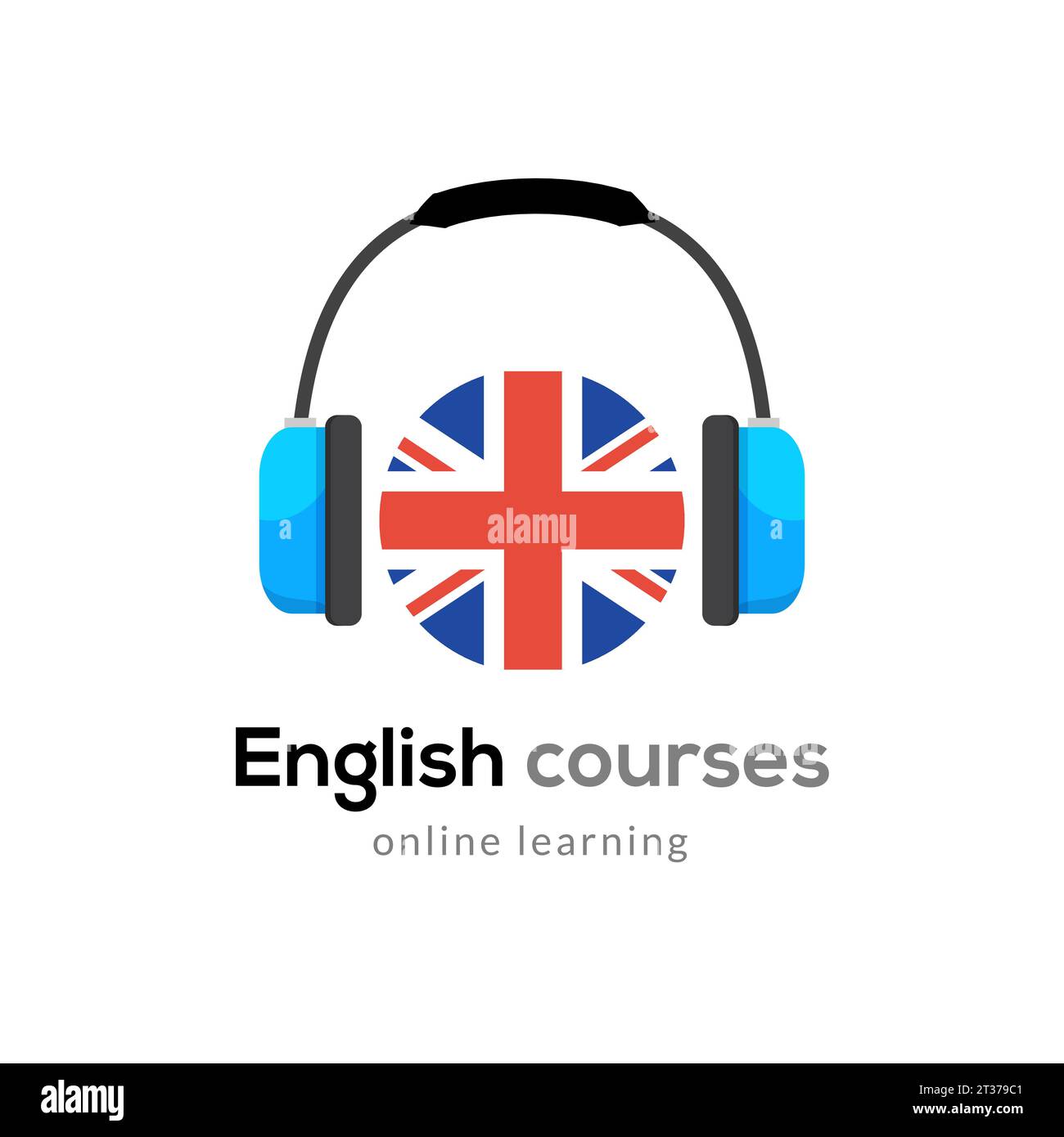 English language learning logo icon with headphones. Creative english ...