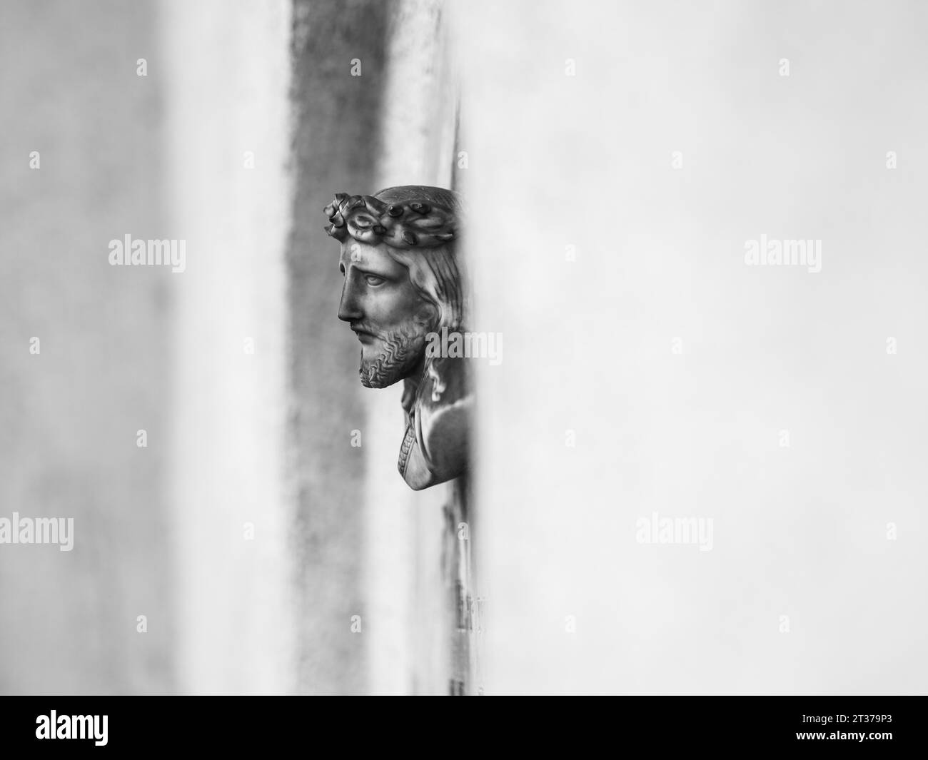 Sculpture, Head of Jesus Christ, Cemetery wall, Leoben, Styria, Austria