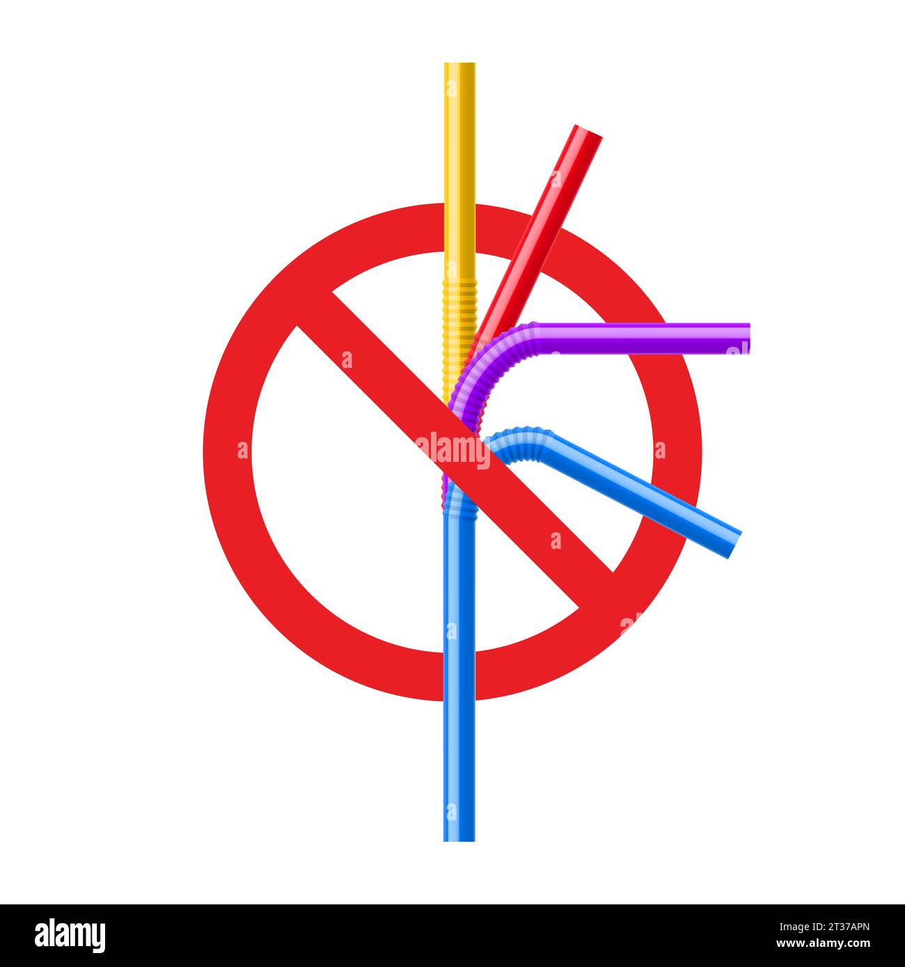 Stop plastic straw tube ban symbol. Ocean pollution plastic drink straw