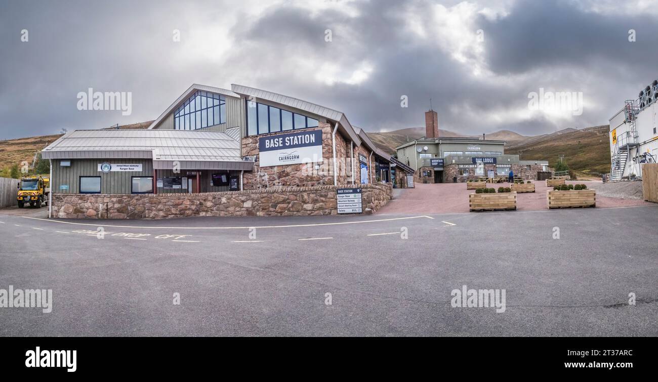 The image is of the Cairngorm Visitors Centre in the Cairngorm National Park of the Scottish Highlands at the head of Glen Mhor near Aviemore Stock Photo