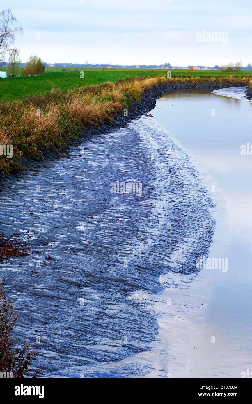 River Leda, low water, silt input, tides, East Frisia, Germany Stock Photo
