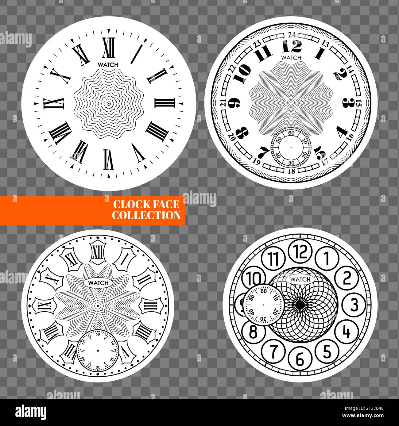 Clock face blank set isolated on transparent background. Vector watch