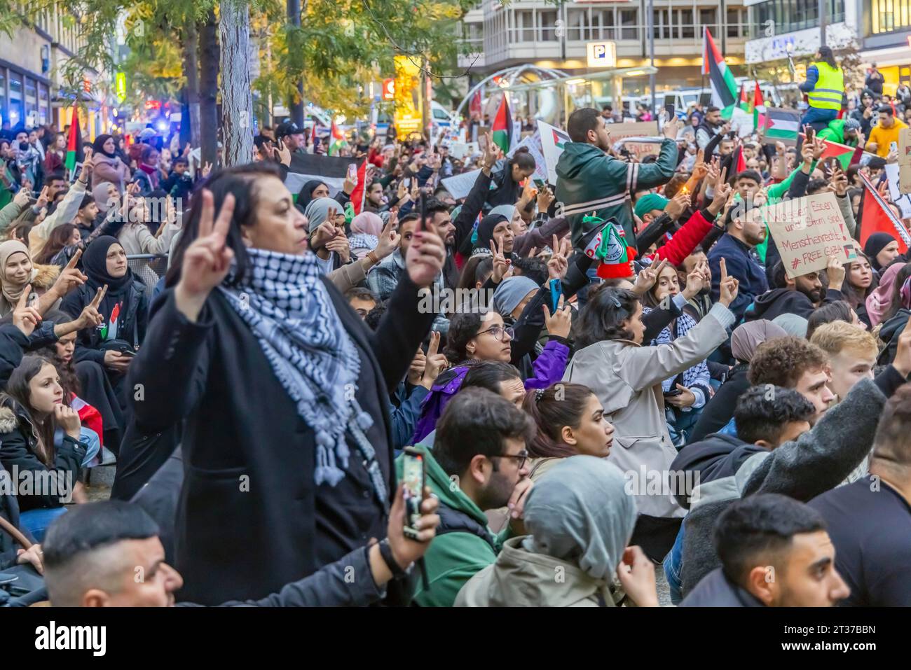 Rally of pro-Palestinian demonstrators. They demand an end to the oppression of the Palestinians and a stop to what they called genocide. Police were Stock Photo