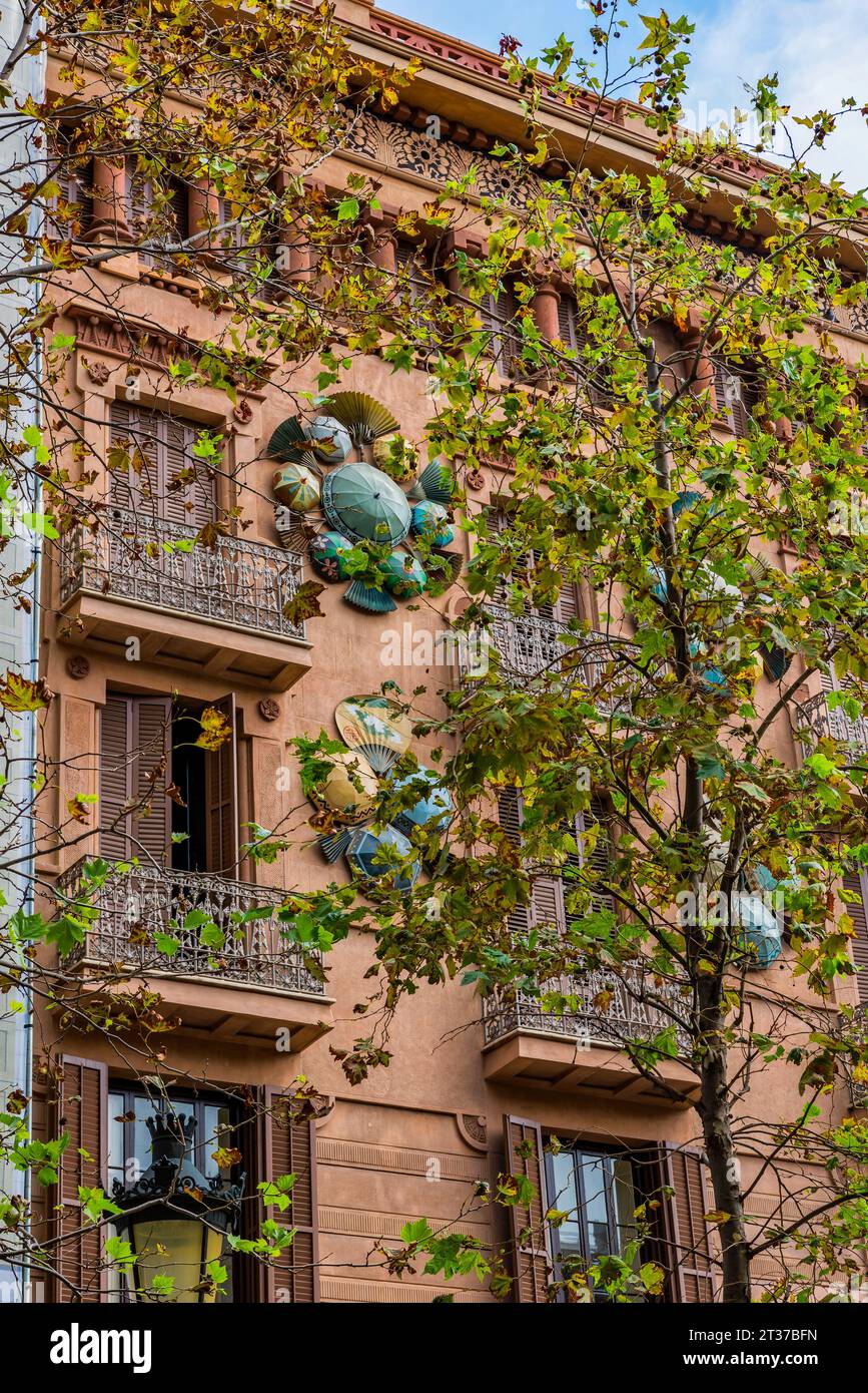 The Umbrella house, house, facade, on Rambla Street in Barcelona, Spain