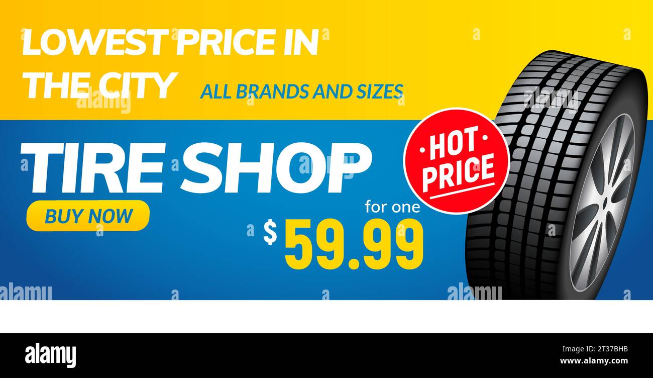 Tire shop voucher banner. Tyre sale automotive winter wheel flyer