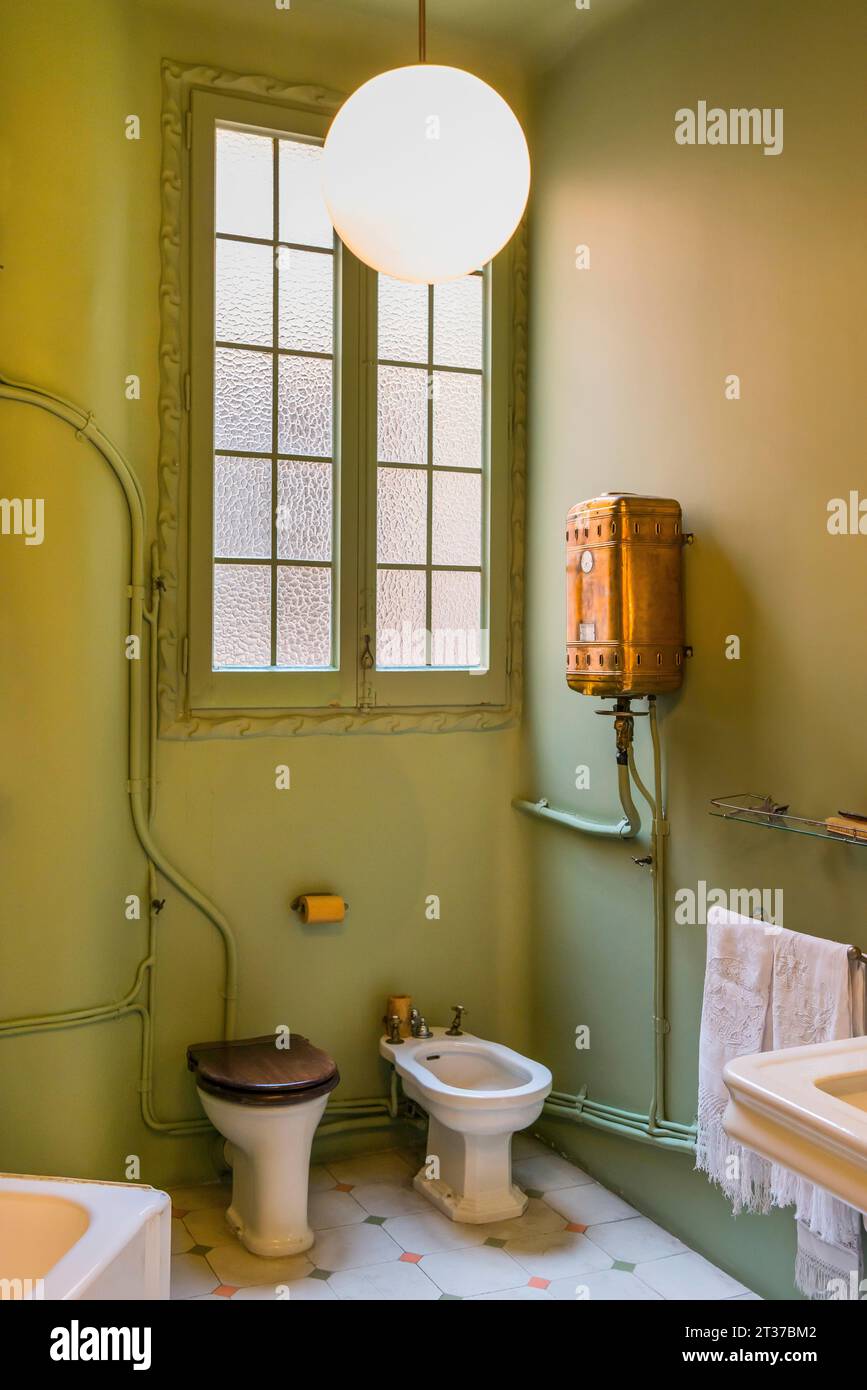 Antique bathroom with toilet, bidet, WC, old, historic, history Stock