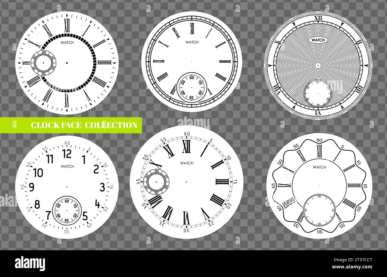 Clock face blank set isolated on transparent background. Vector watch