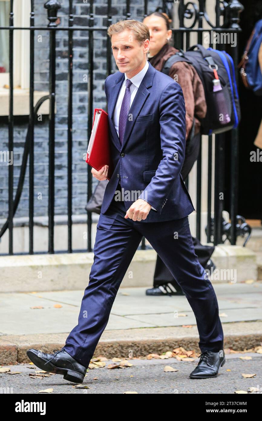 London, UK. 23rd Oct, 2023. Chris Philps exits the meeting. Chris Philp, Minister for Crime and Policing, hosts a meeting of police chiefs and figures from the business world to discuss options for tackling the recent rise in retail crime, notably shoplifting. Credit: Imageplotter/Alamy Live News Stock Photo