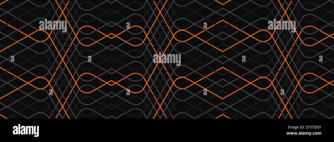 Black wide abstract background banner with grey and orange geometric ...