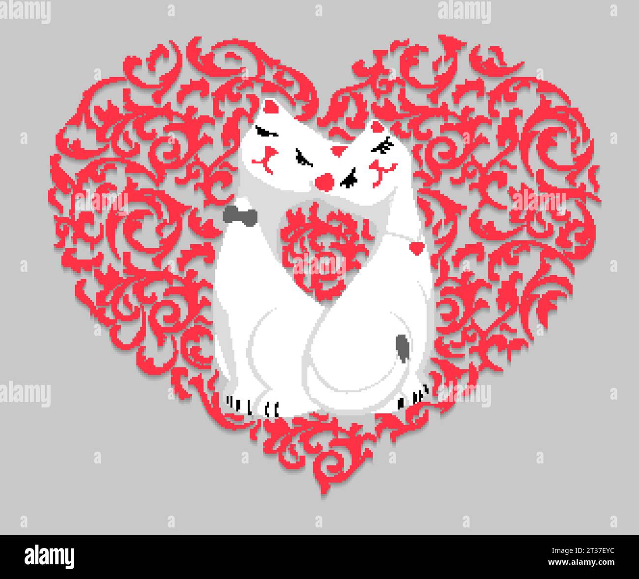 Cat paw footprint in heart. Vector. Love Cats. Animals, Pets, Puppies,  Kittens, Dogs . Red heart with cat white paw print inside. Symbol of love.  Postcard, emblem, icon, print, cover, sticker, t