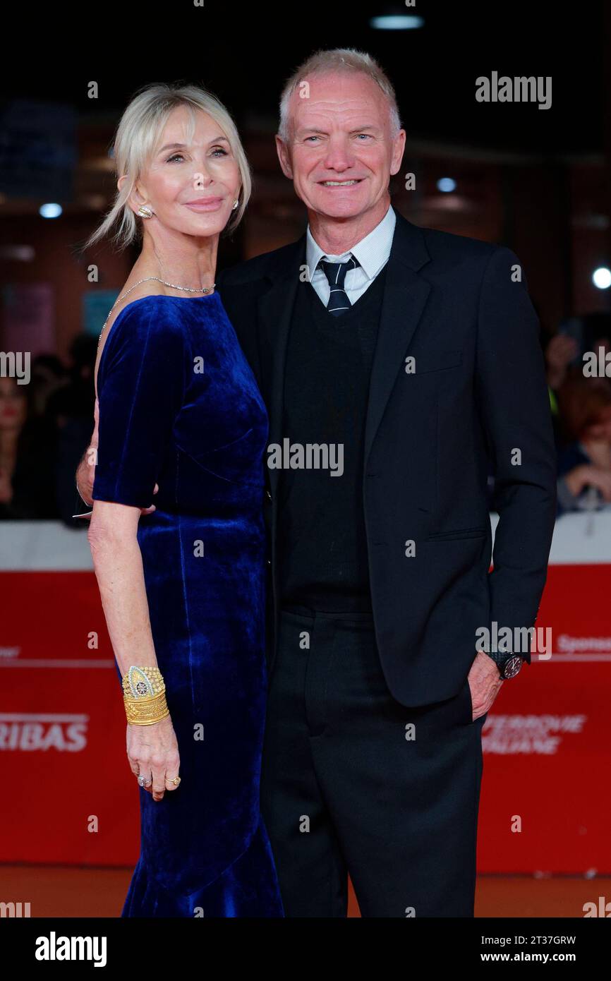 British singer Sting (Gordon Matthew Thomas Sumner) and his wife Trudie Styler at Rome Film Fest 2023. Posso entrare? An Ode to Naples Red Carpet. Stock Photo