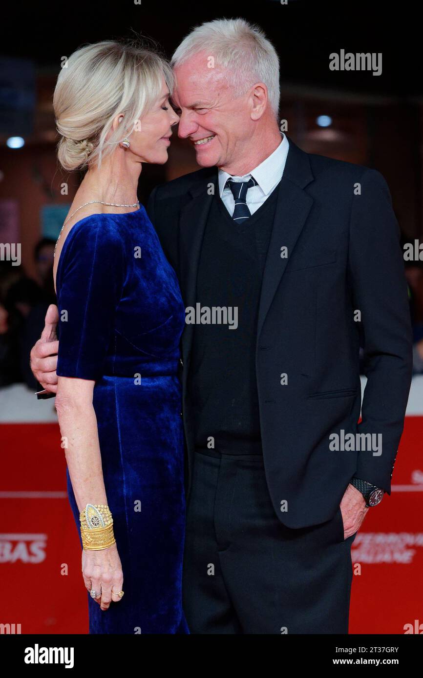 British singer Sting (Gordon Matthew Thomas Sumner) and his wife Trudie Styler at Rome Film Fest 2023. Posso entrare? An Ode to Naples Red Carpet. Stock Photo