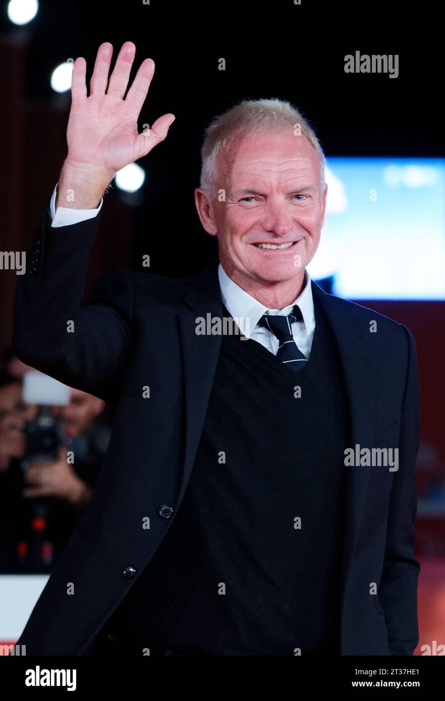 British singer Sting (Gordon Matthew Thomas Sumner) at Rome Film Fest 2023. Posso entrare? An Ode to Naples Red Carpet. Rom Stock Photo
