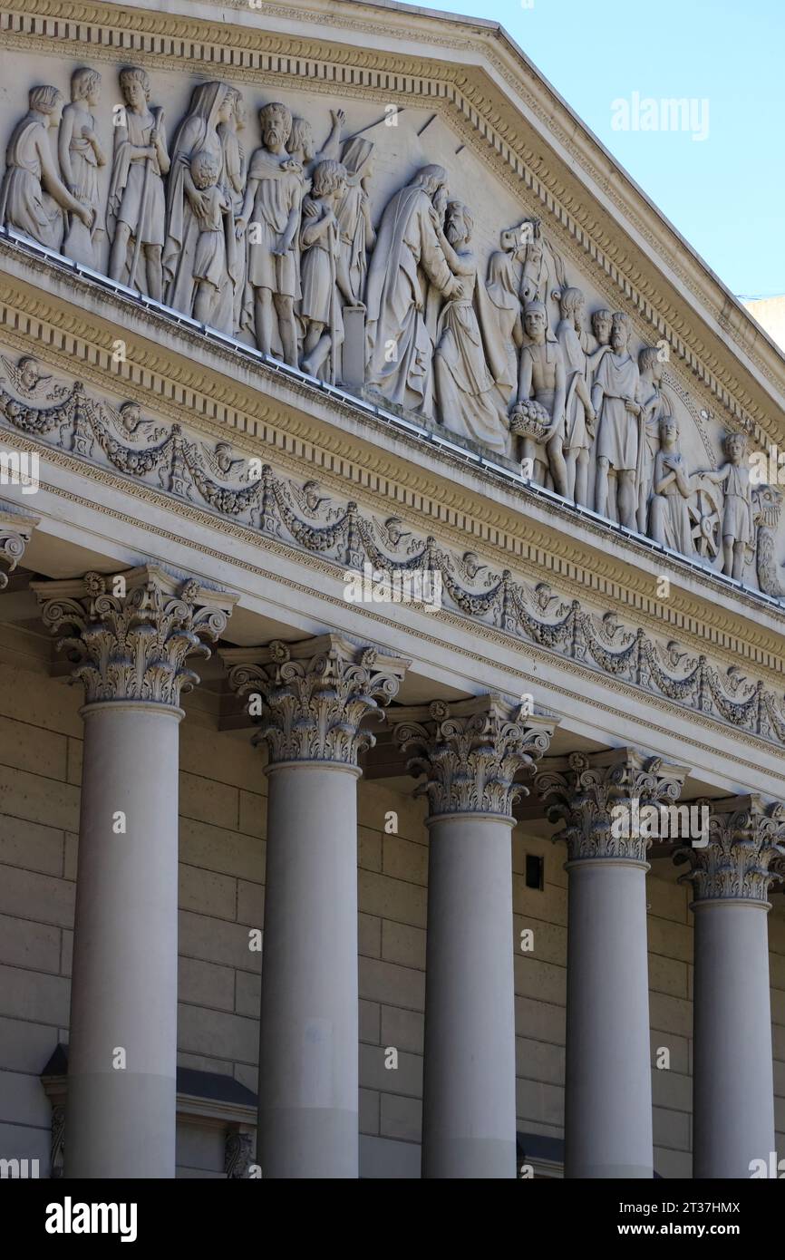 The architecture details and the relief of the Pediment of Metropolitan Cathedral of Buenos Aires.Buenos Aires.Argentina Stock Photo