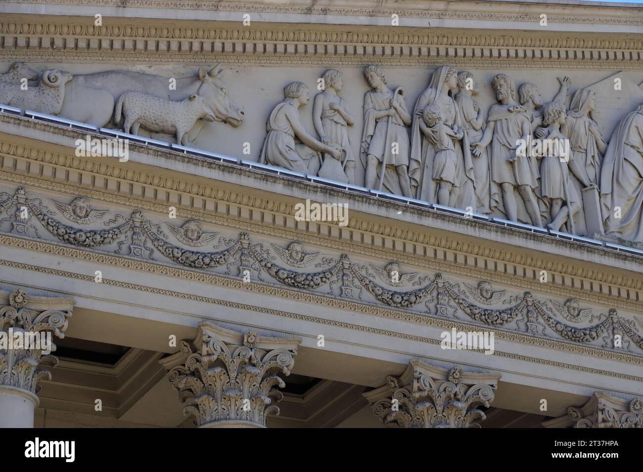 The architecture details and the relief of the Pediment of Metropolitan Cathedral of Buenos Aires.Buenos Aires.Argentina Stock Photo