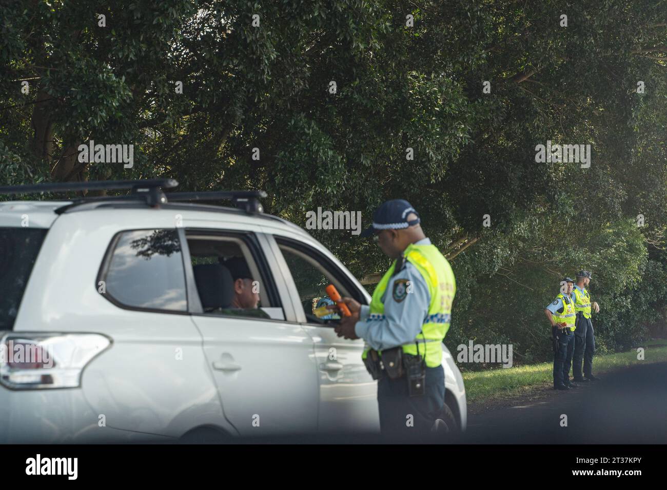 Police Breath testing post on M1 Motorway, NSW, Australia Stock Photo