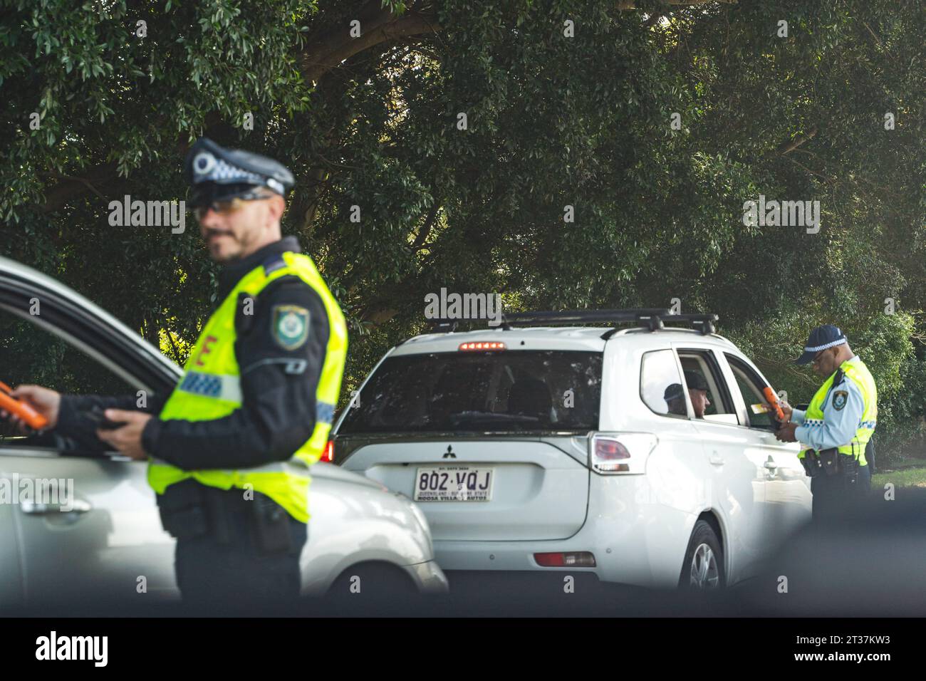 Police Breath testing post on M1 Motorway, NSW, Australia Stock Photo