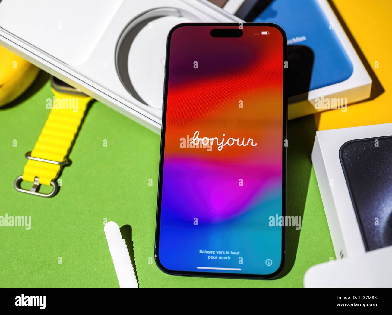 London, UK Sep 28, 2023 unboxing of the latest Apple iPhone 15 Pro