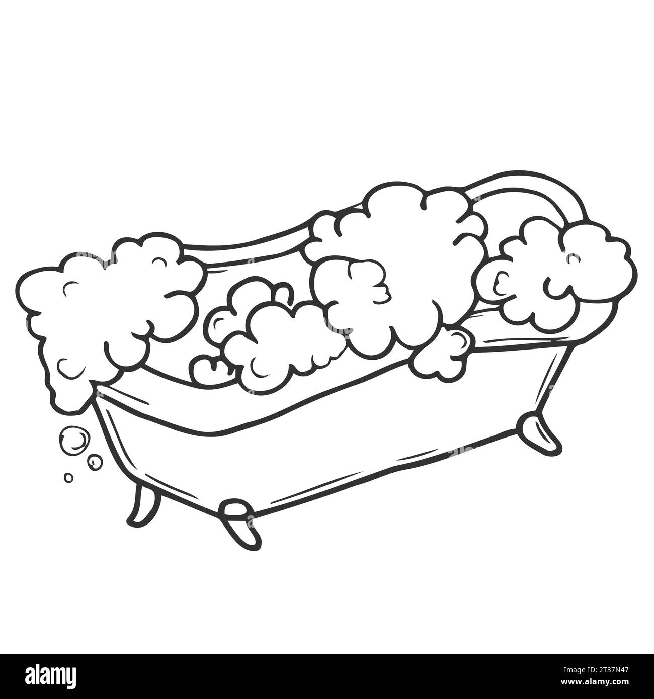 Sketch bath with tap and foam. Vector illustration in sketch style