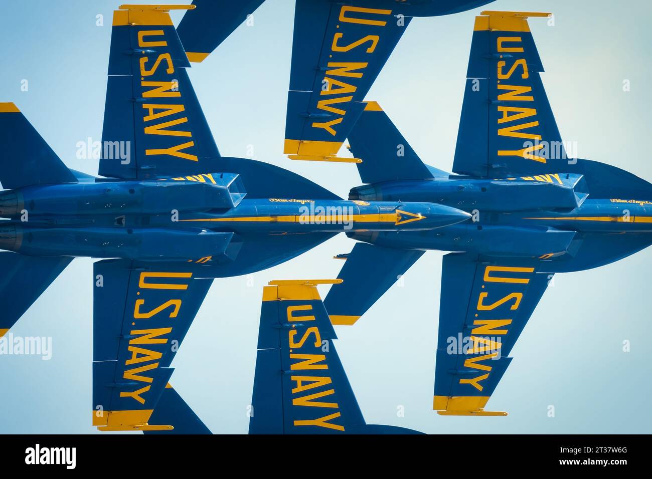 Miramar, California, USA - September 24, 2023: The US Navy Blue Angels fly by in a tight formation at America's Airshow 2023. Stock Photo
