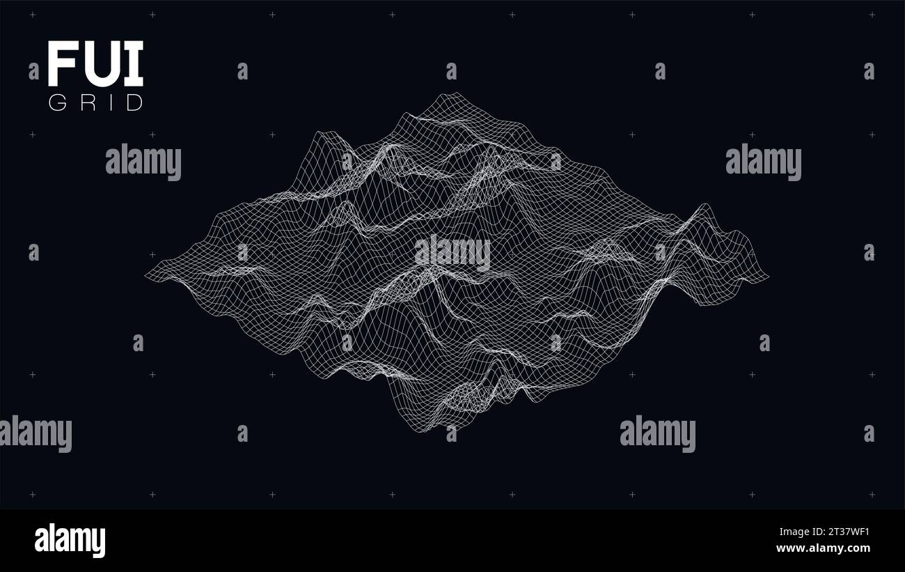 FUI GUI 3D Vector Landscape Scan Grid. Abstract futuristic background. Sci-Fi Hi-Tech design Stock Vector