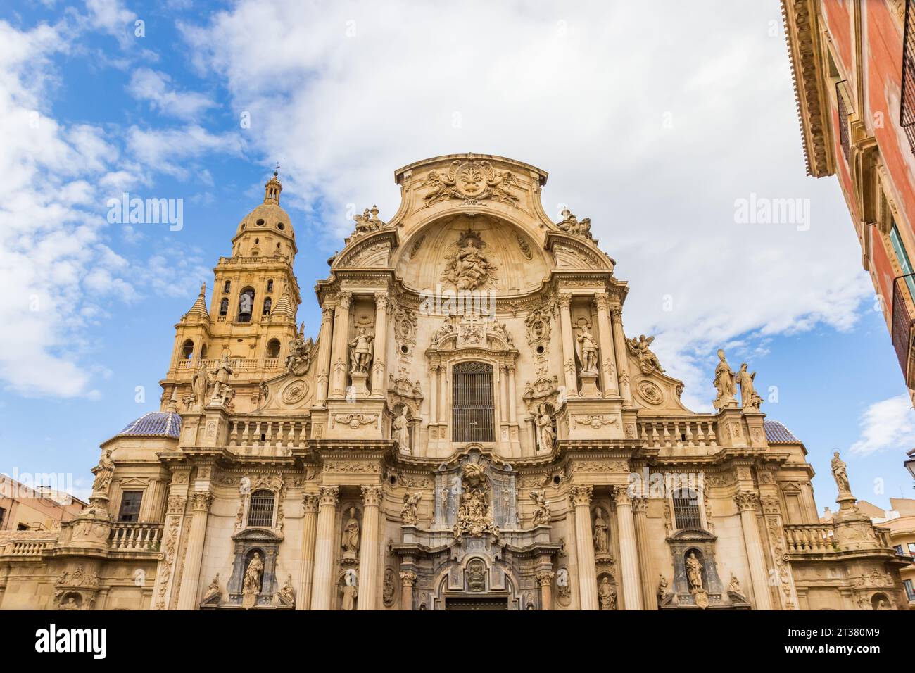 Facade of the historic cathedral in Murcia, Spain Stock Photo