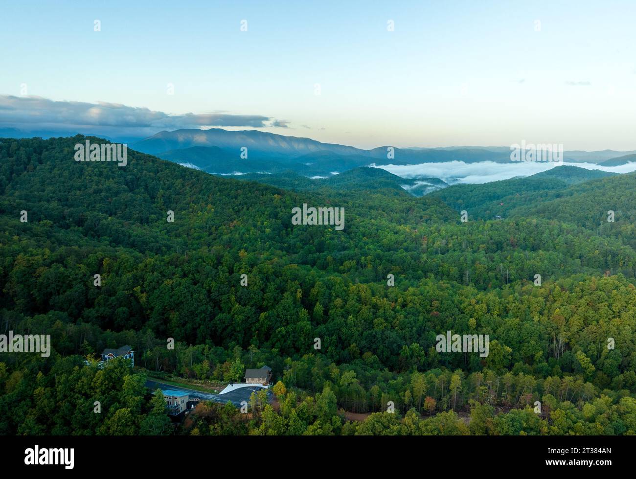 An aerial view of hills covered with green forests Stock Photo - Alamy