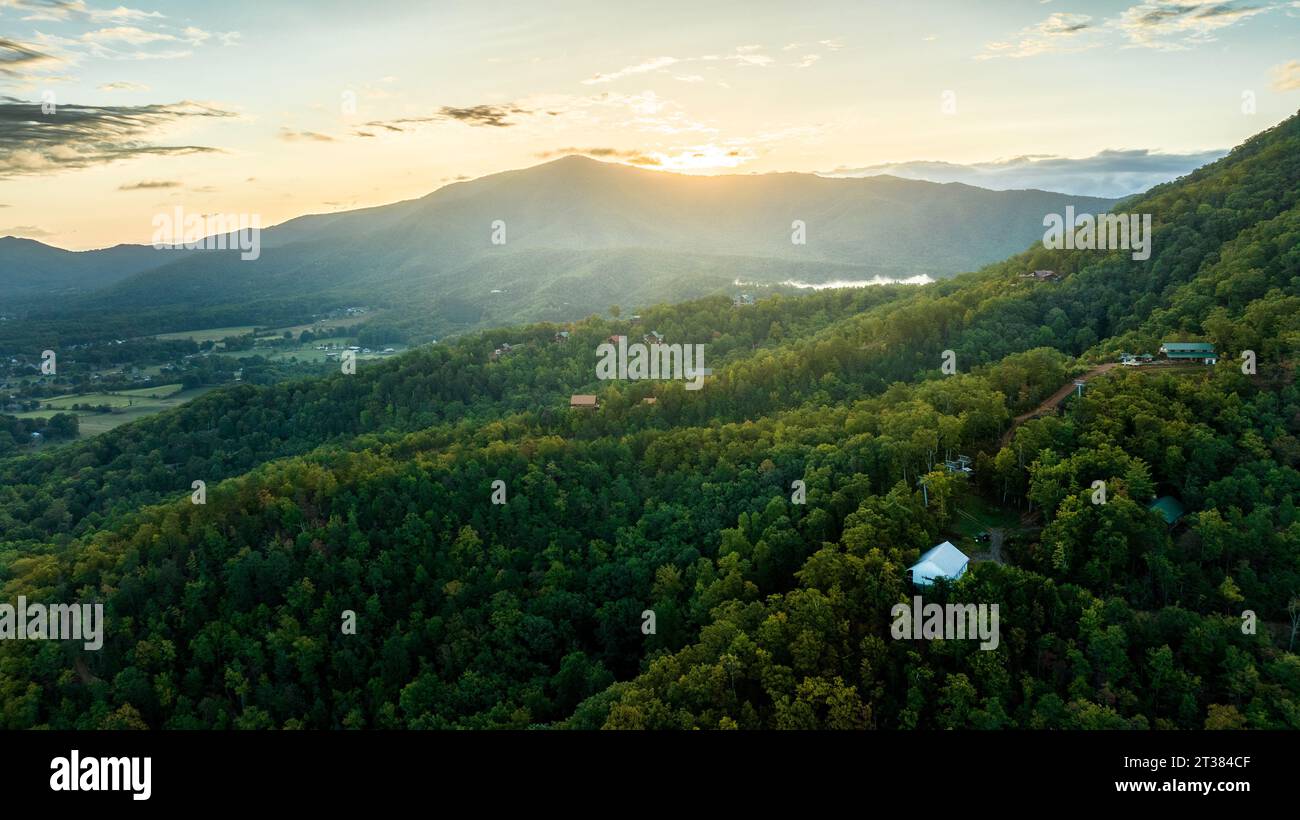 An aerial view of hills covered with green forests Stock Photo - Alamy