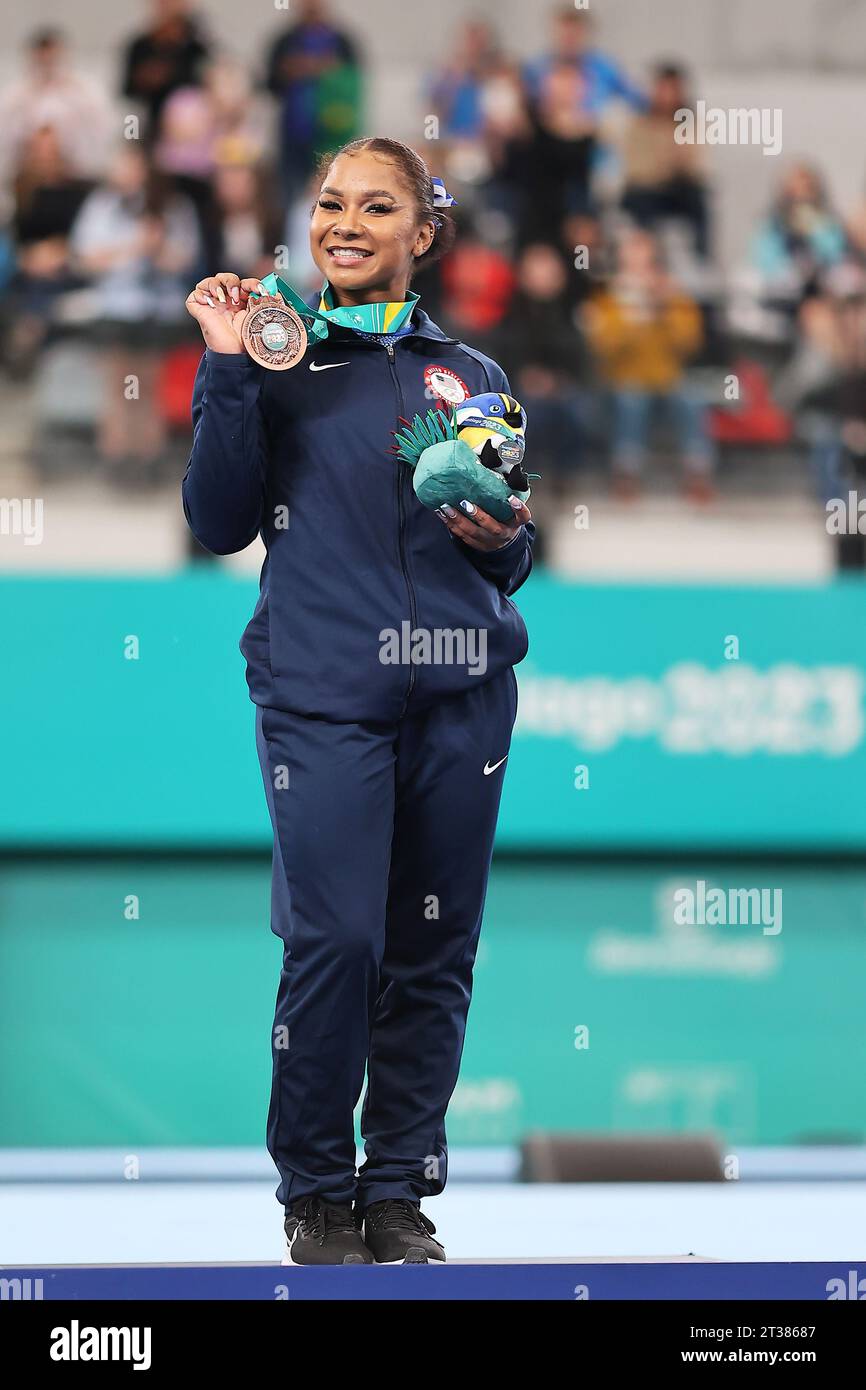 Santiago, Chile. 23rd Oct, 2023. Bronze medal Jordan Chiles of United