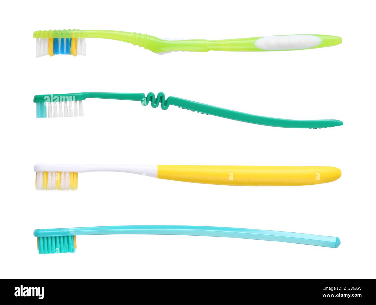 Set of different colorful toothbrushes on white background Stock Photo ...
