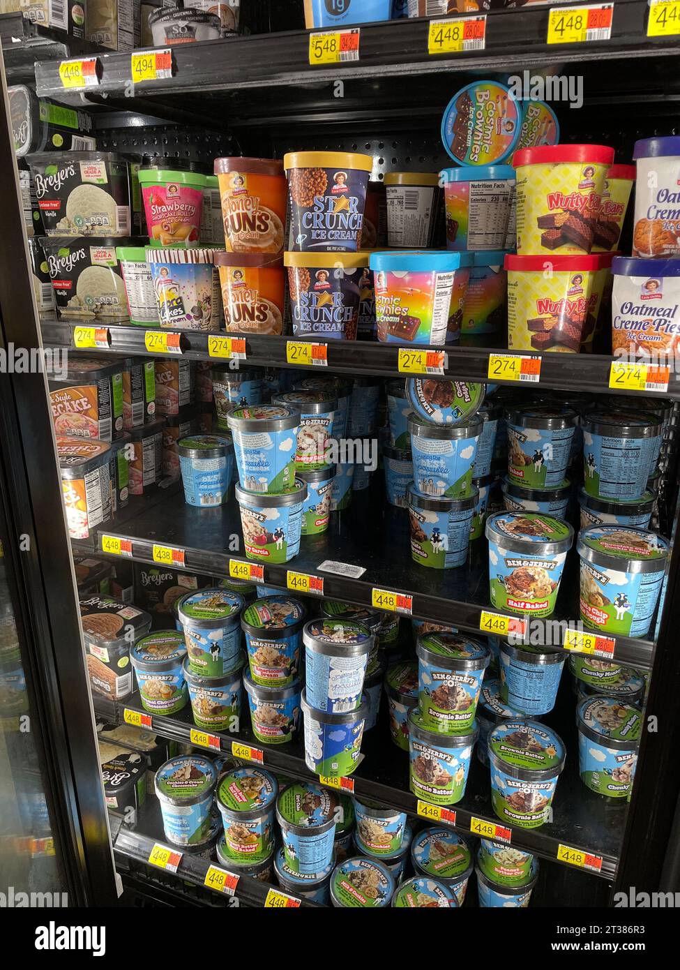 Grovetown, Ga USA - 08 06 23: Walmart grocery store Single serve ice cream section Stock Photo